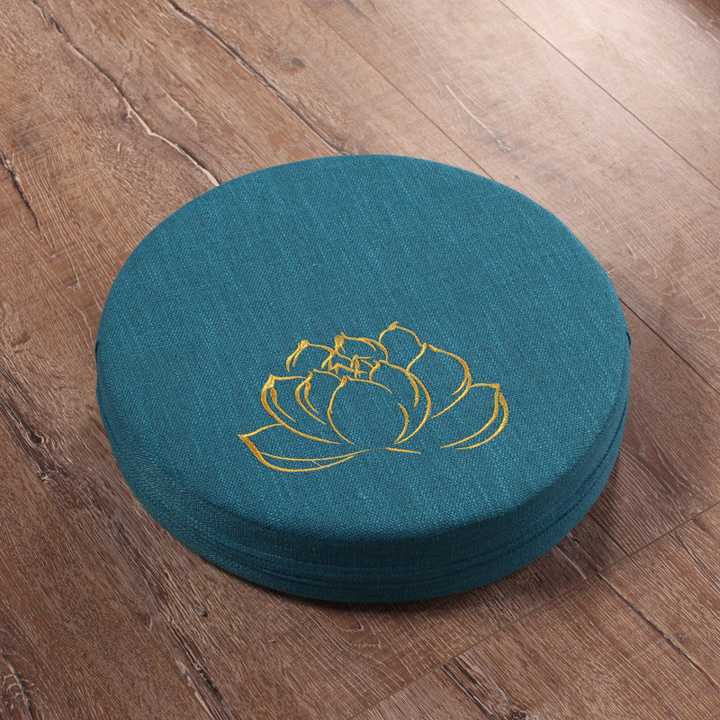 Embroidered Linen Meditation Cushion – Lotus Floor Futon