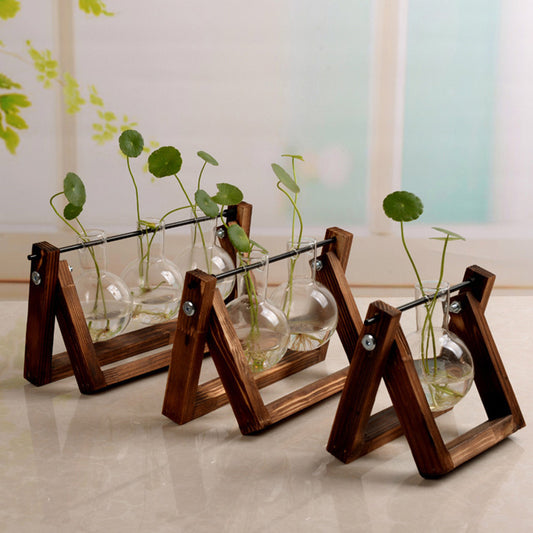 Rustic Glass & Wood Vase Set – Minimalist Home Décor