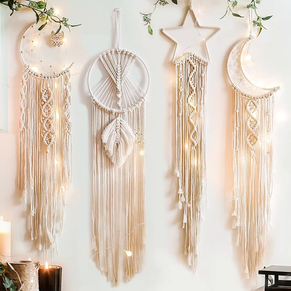 Boho Star & Moon Dreamcatcher – Handmade Wall Hanging